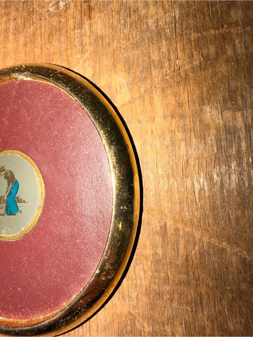 Set of 4 Vintage Golf-Themed Leather & Gold Coasters - Burgundy